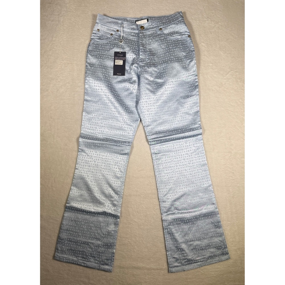 PLATINI Jeans Womens Size 29 Blue All Over Logo‎ Pattern Flared Pants